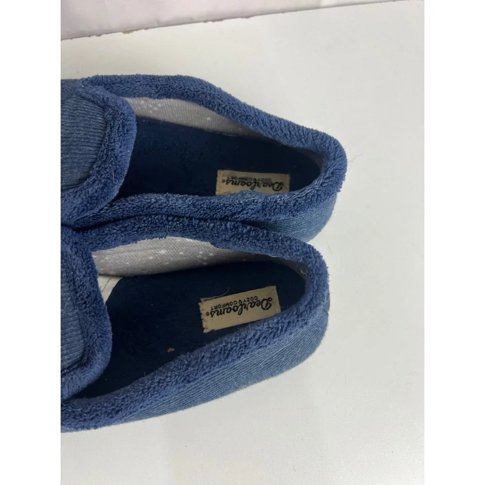 Dearfoams Mens Navy Blue Corduroy Fleece Lined Slippers House Shoes Large 9-10